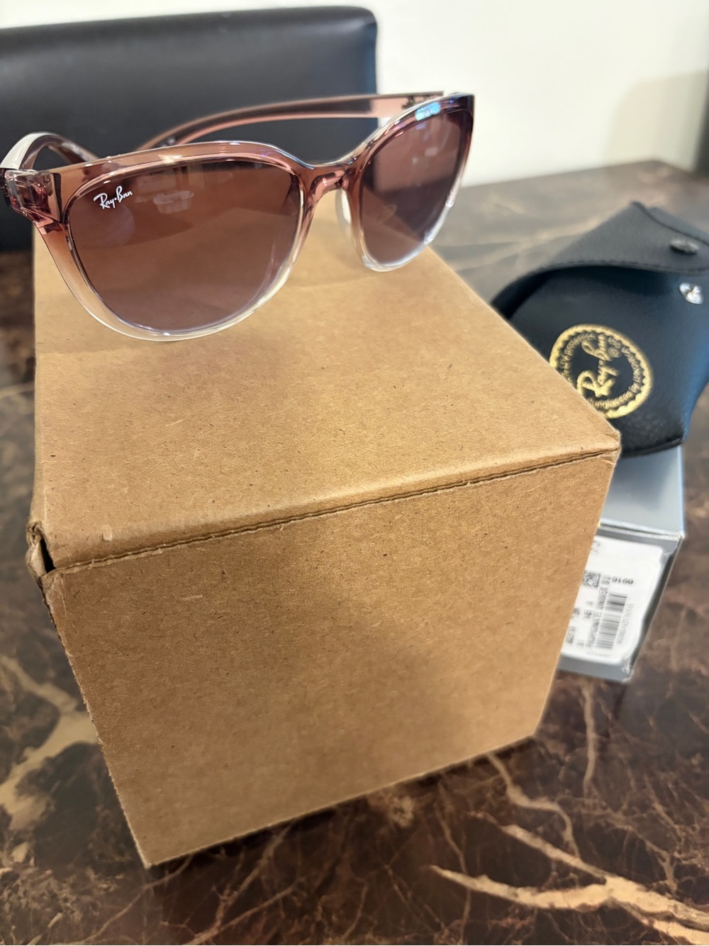 Ray-Ban Women’s Pink Transparent Frame Sunglasses with Brown Lenses
